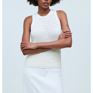Madewell Crochet Knit Crewneck Sweater Tank Cotton Vest Bright Ivory XS NWT